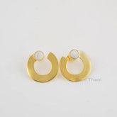 Half Round Howlite Stud Earrings, Howlite 7mm Round Gemstone Earring, 18k Gold Plated Sterling Silver Earring, Dainty Earring, Boho Earring